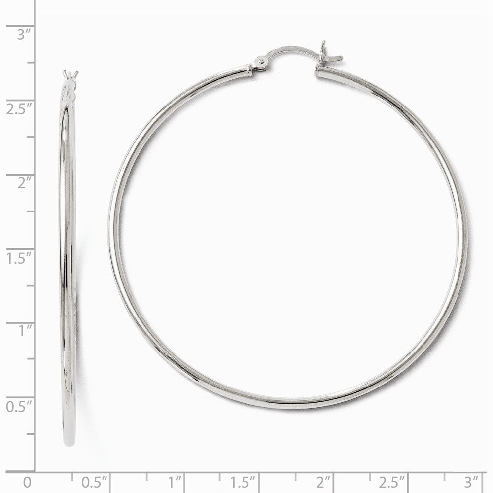 Alternate view of the 2mm Polished Sterling Silver Round Hoop Earrings, 60mm (2 3/8 in) by The Black Bow Jewelry Co.
