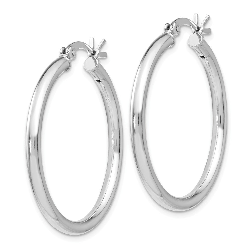 Alternate view of the 2.5mm Polished Sterling Silver Round Hoop Earrings, 30mm (1 1/8 in) by The Black Bow Jewelry Co.