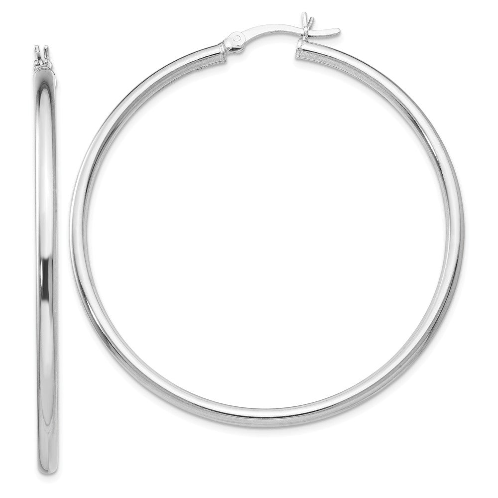 2.5mm Polished Sterling Silver Round Hoop Earrings, 52mm (2 in), Item E11600 by The Black Bow Jewelry Co.