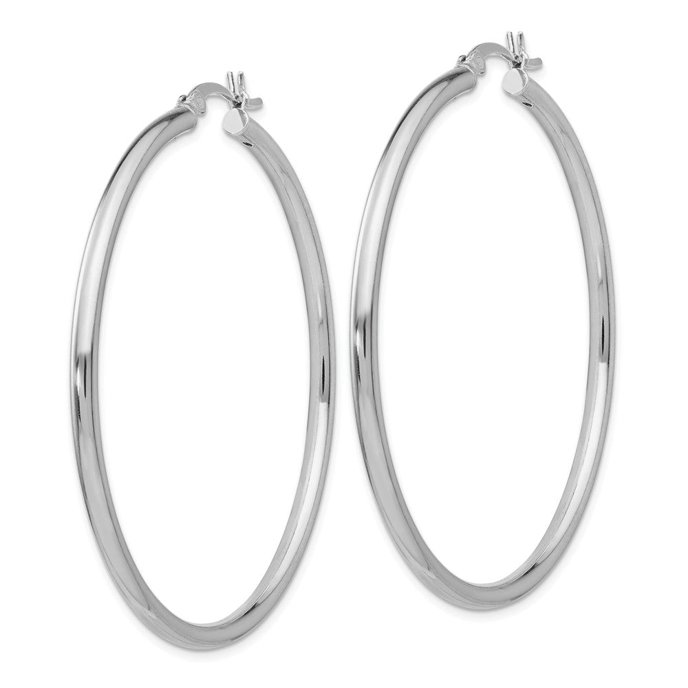 Alternate view of the 2.5mm Polished Sterling Silver Round Hoop Earrings, 52mm (2 in) by The Black Bow Jewelry Co.