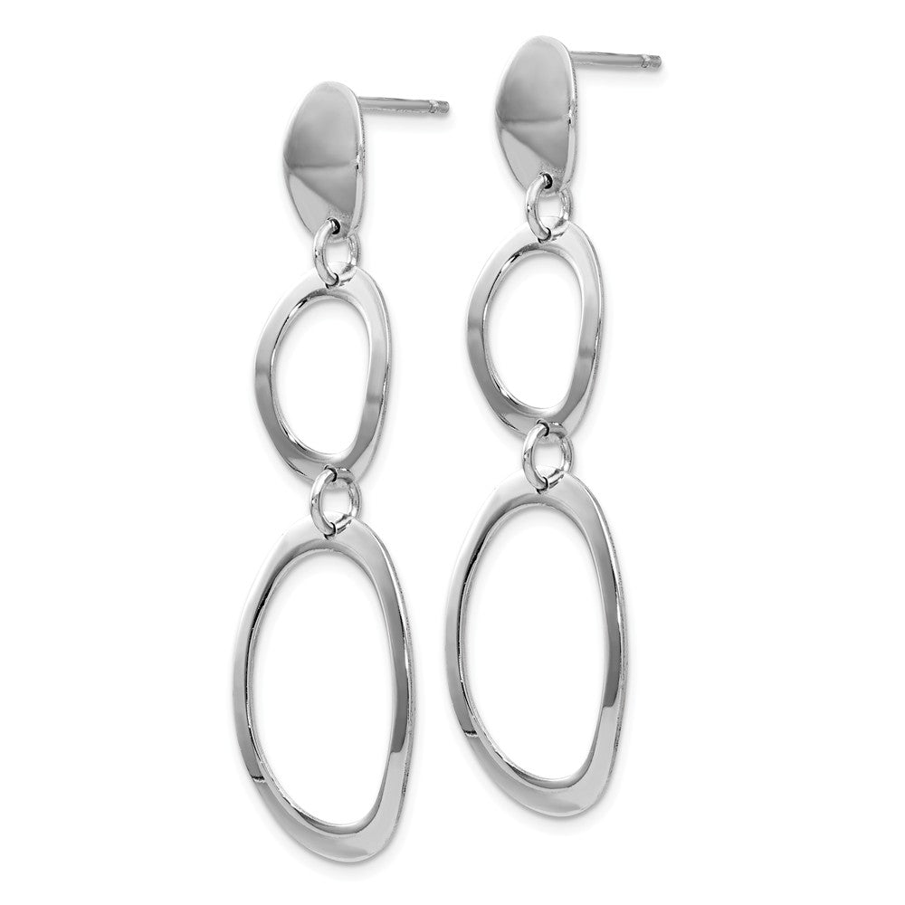 Alternate view of the Triple Oval Dangle Post Earrings in Polished Sterling Silver by The Black Bow Jewelry Co.