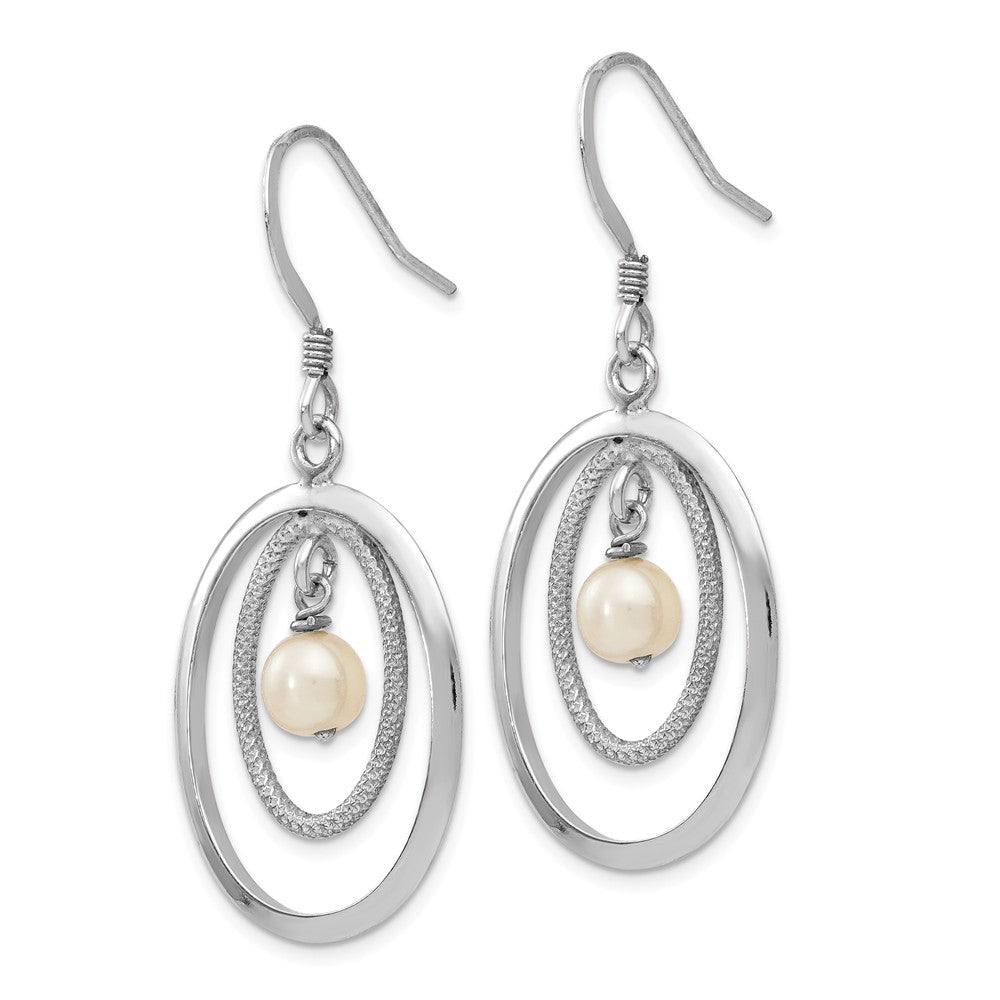 Alternate view of the 18 x 39mm Silver, FW Cultured White Pearl &amp; Oval Dangle Earrings by The Black Bow Jewelry Co.
