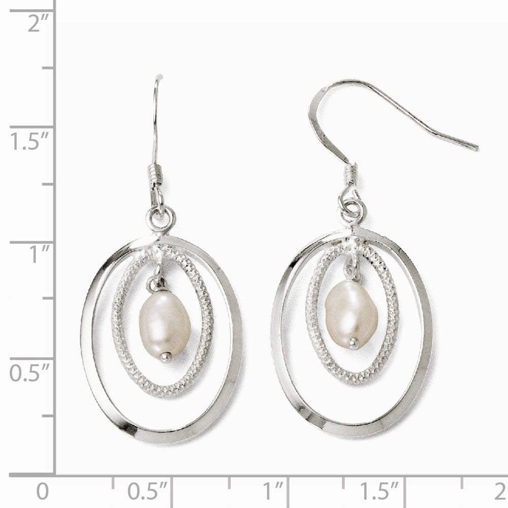 Alternate view of the 18 x 39mm Silver, FW Cultured White Pearl &amp; Oval Dangle Earrings by The Black Bow Jewelry Co.