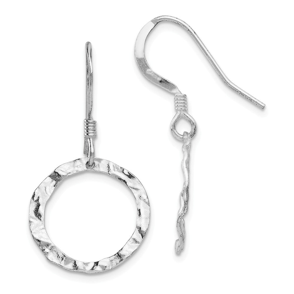 16mm Textured Open Circle Dangle Earrings in Sterling Silver, Item E11619 by The Black Bow Jewelry Co.