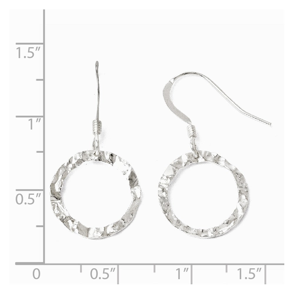 Alternate view of the 16mm Textured Open Circle Dangle Earrings in Sterling Silver by The Black Bow Jewelry Co.