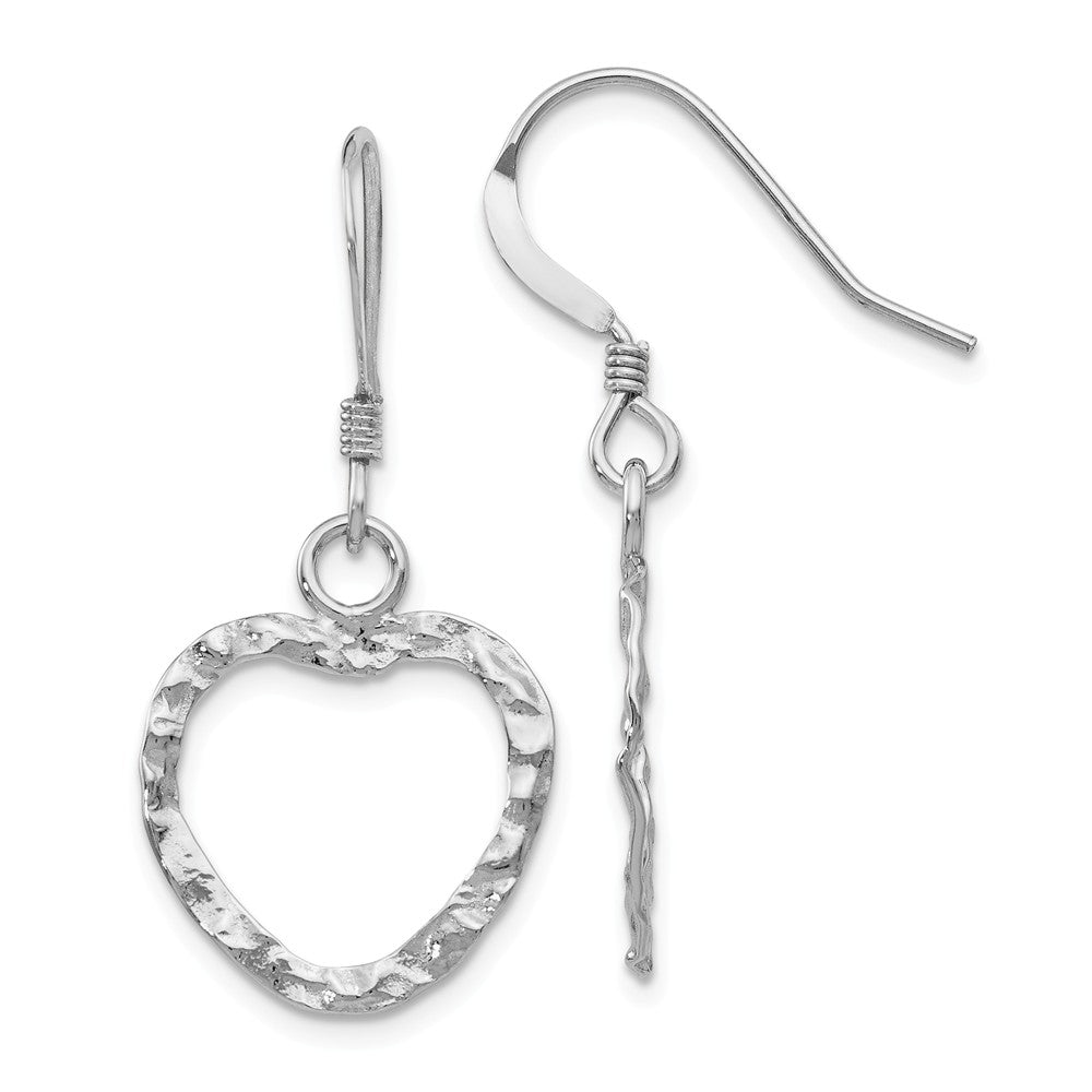 16mm Textured Open Heart Dangle Earrings in Sterling Silver, Item E11620 by The Black Bow Jewelry Co.