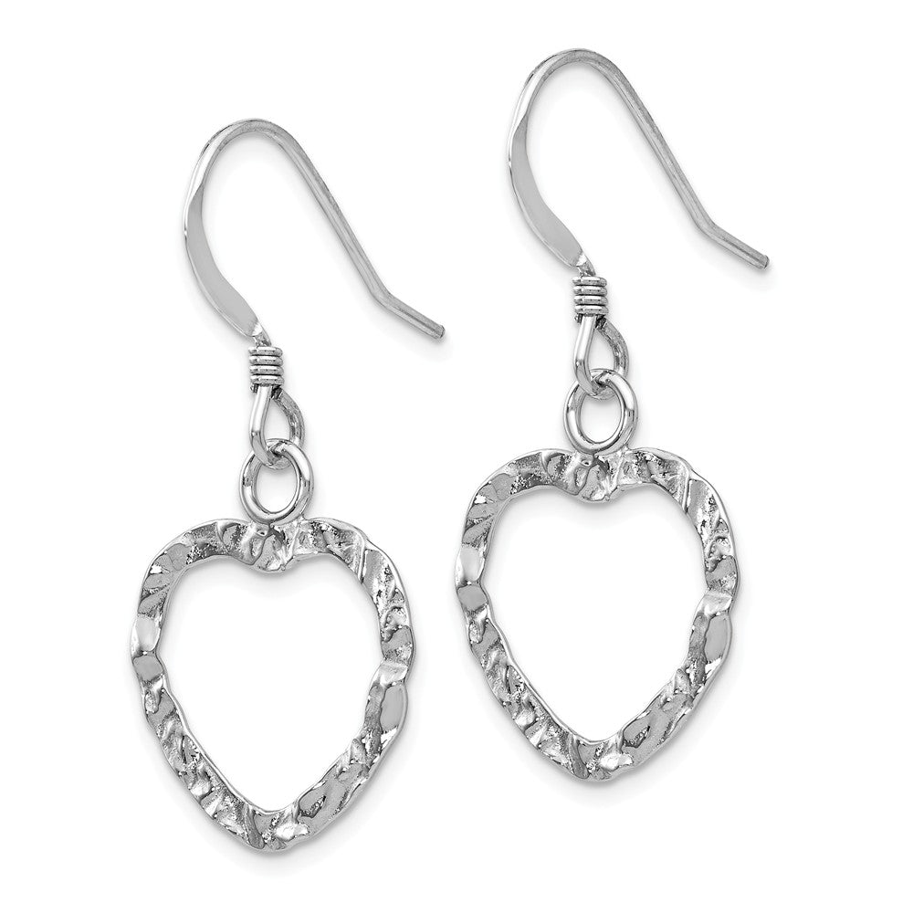 Alternate view of the 16mm Textured Open Heart Dangle Earrings in Sterling Silver by The Black Bow Jewelry Co.