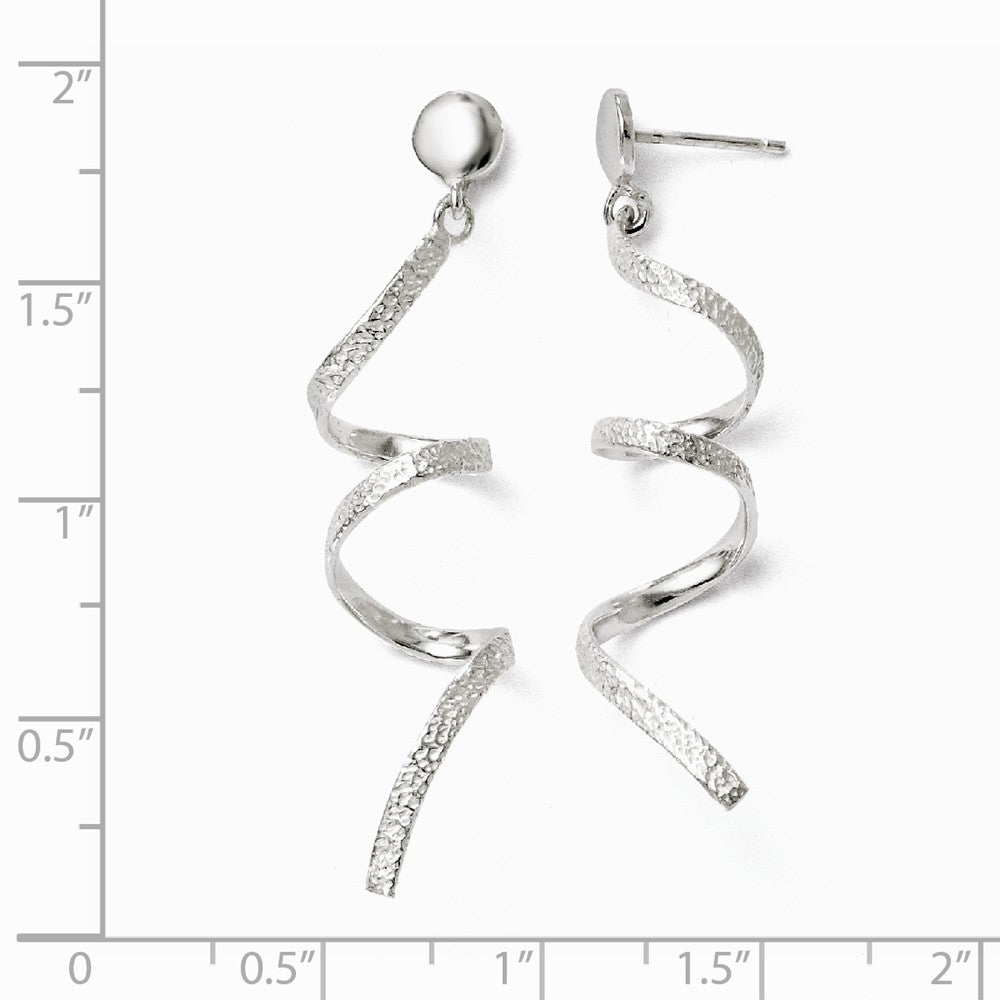 Alternate view of the Polished and Textured Spiral Dangle Post Earrings in Sterling Silver by The Black Bow Jewelry Co.