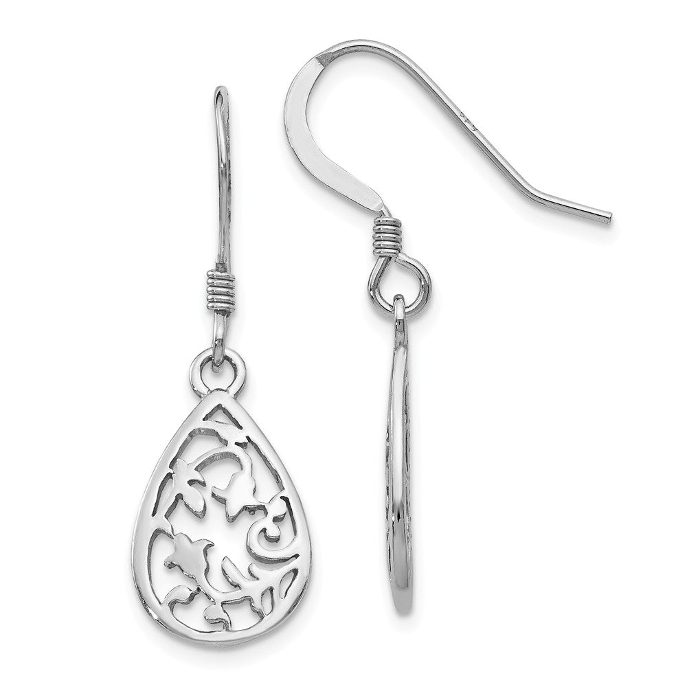 15mm Floral Teardrop Dangle Earrings in Sterling Silver, Item E11629 by The Black Bow Jewelry Co.