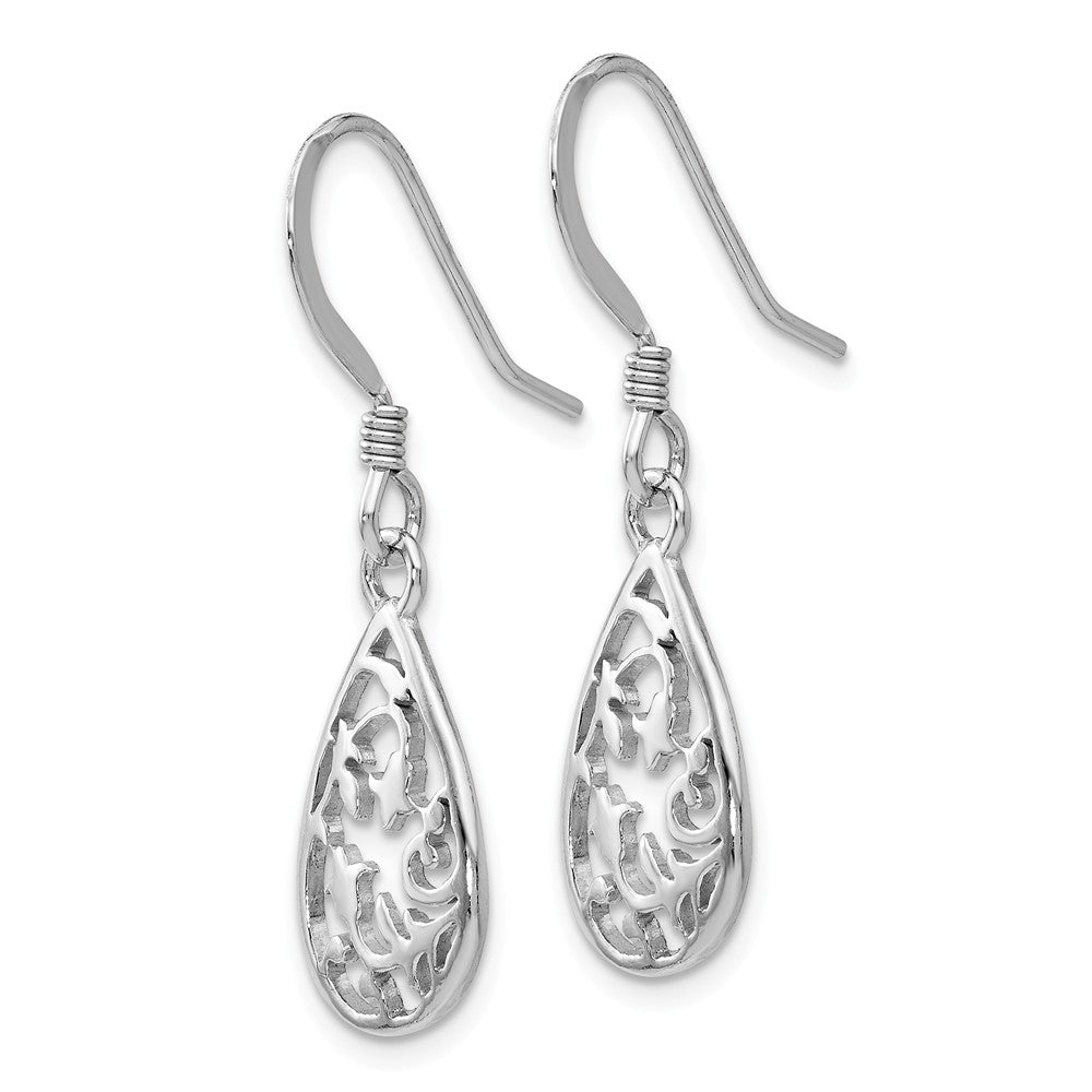 Alternate view of the 15mm Floral Teardrop Dangle Earrings in Sterling Silver by The Black Bow Jewelry Co.