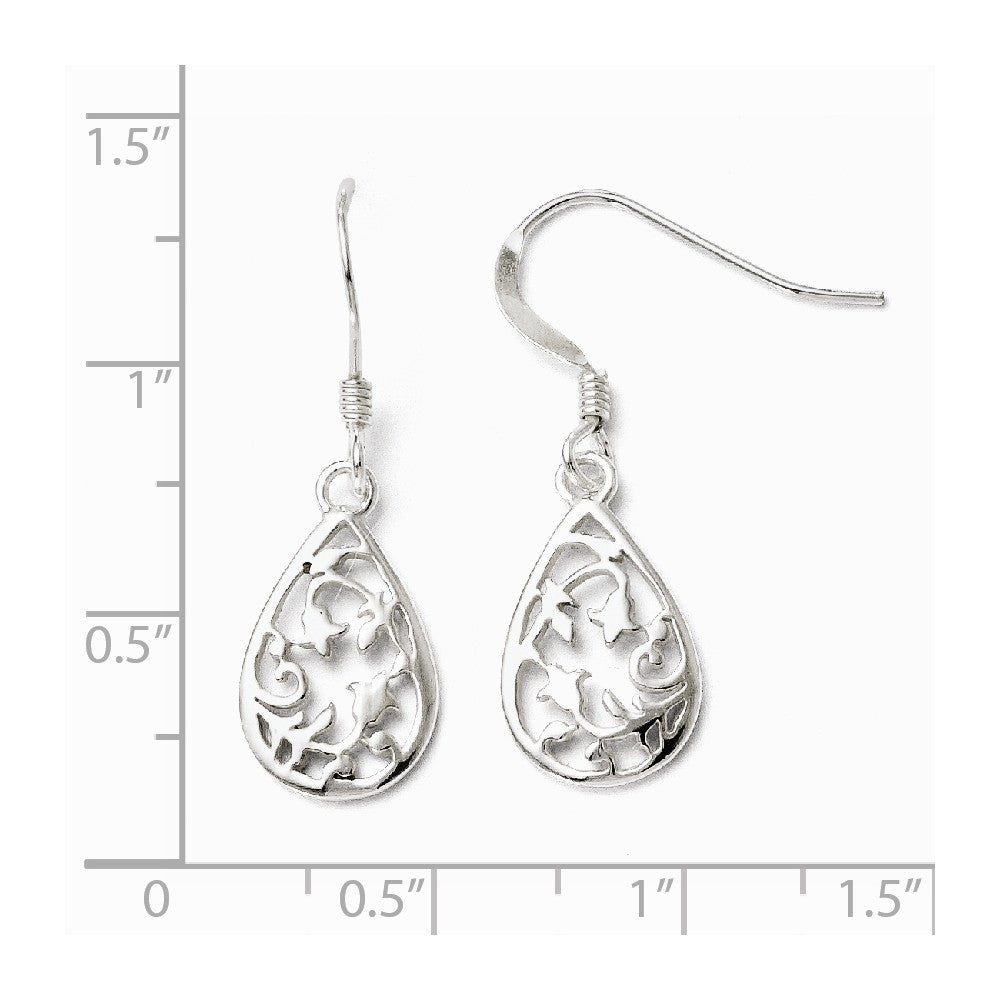 Alternate view of the 15mm Floral Teardrop Dangle Earrings in Sterling Silver by The Black Bow Jewelry Co.