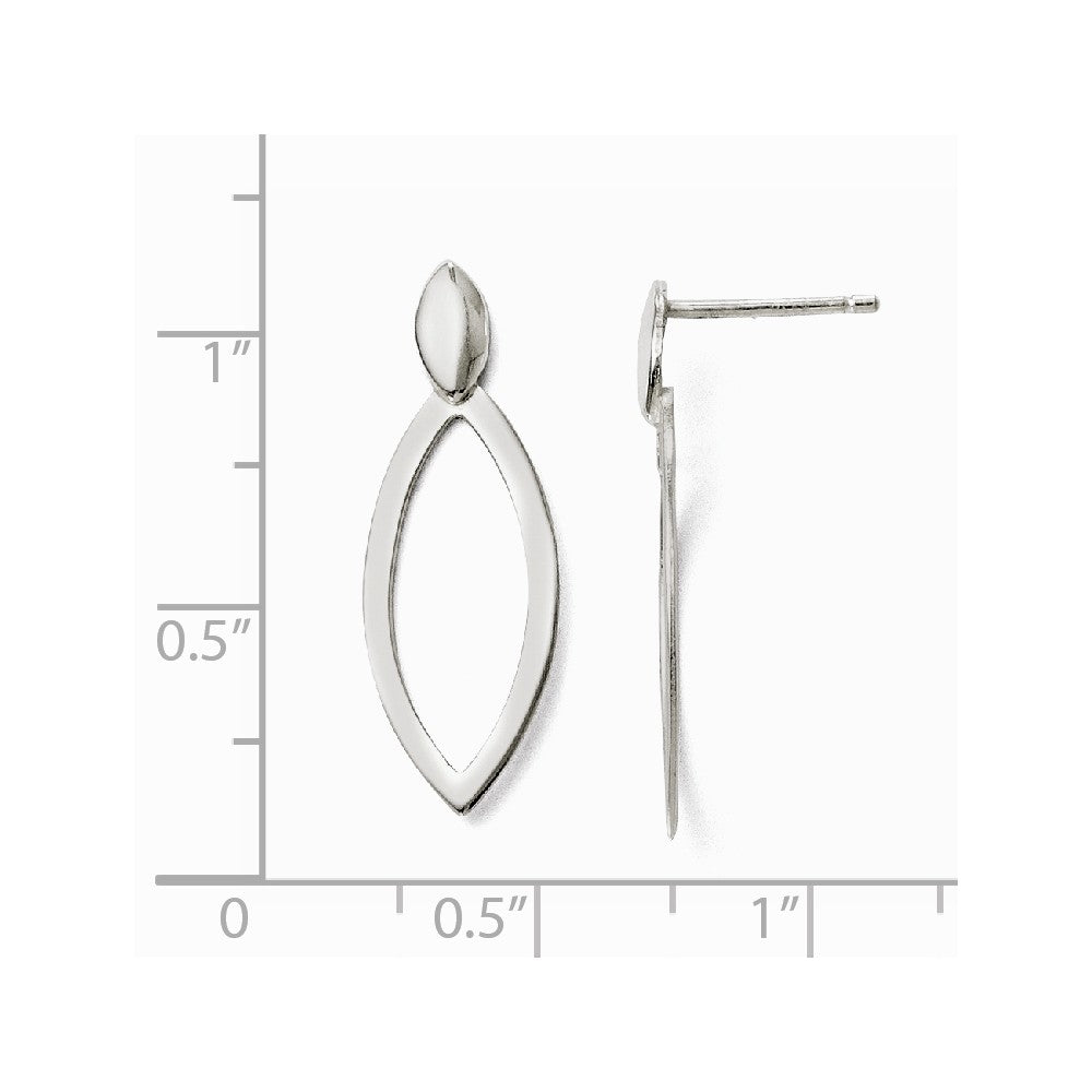 Alternate view of the Small Marquise Shaped Drop Post Earrings in Sterling Silver by The Black Bow Jewelry Co.