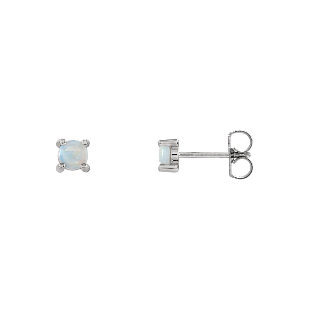 4mm Round Opal Cabochon Stud Earrings in 14k White Gold, Item E11716 by The Black Bow Jewelry Co.