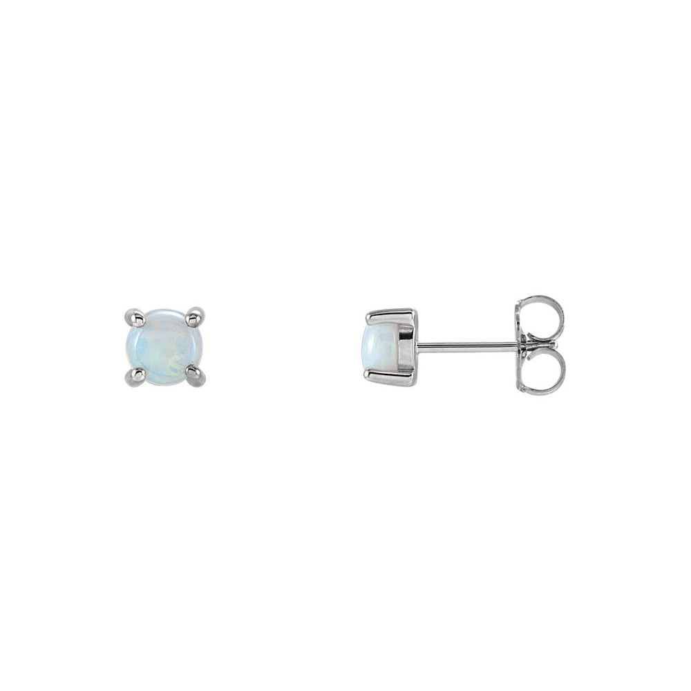 5mm Round Opal Cabochon Stud Earrings in 14k White Gold, Item E11717 by The Black Bow Jewelry Co.