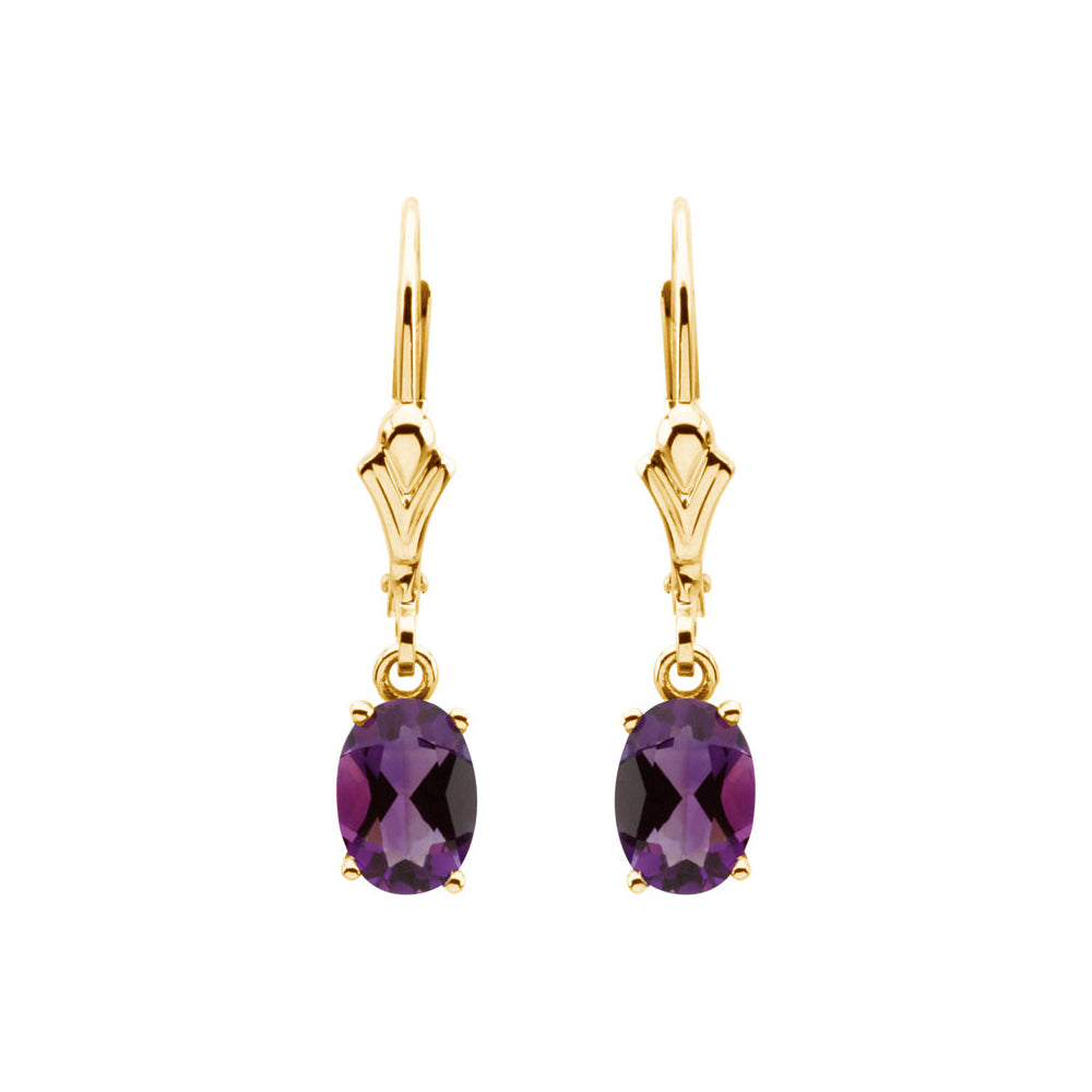 Alternate view of the Oval Amethyst Lever Back Earrings in 14k Yellow Gold by The Black Bow Jewelry Co.