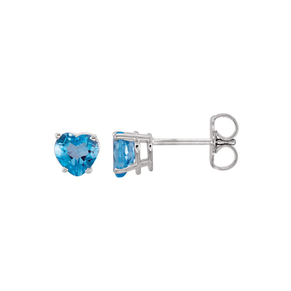 5mm Swiss Blue Topaz Heart Stud Earrings in 14k White Gold, Item E11722 by The Black Bow Jewelry Co.