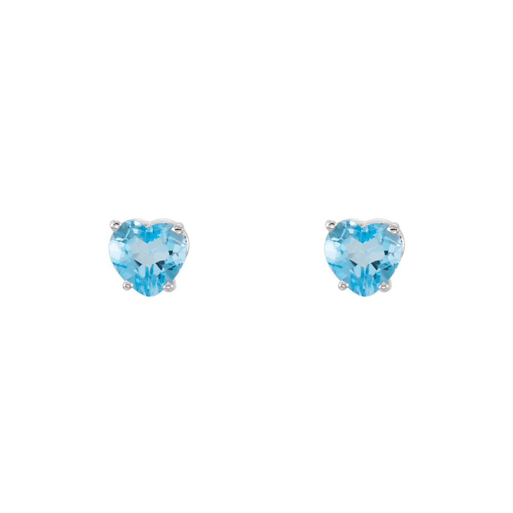Alternate view of the 5mm Swiss Blue Topaz Heart Stud Earrings in 14k White Gold by The Black Bow Jewelry Co.