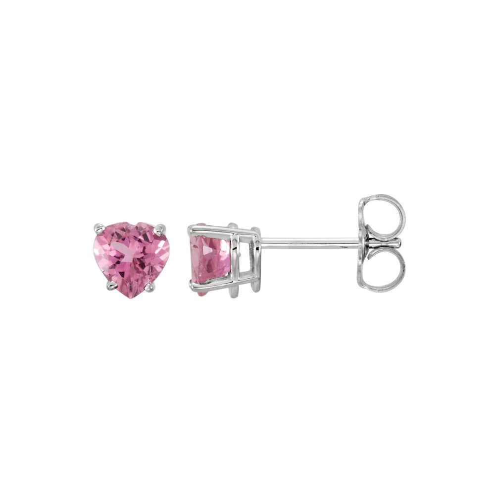 5mm Pink Tourmaline Heart Stud Earrings in 14k White Gold, Item E11723 by The Black Bow Jewelry Co.