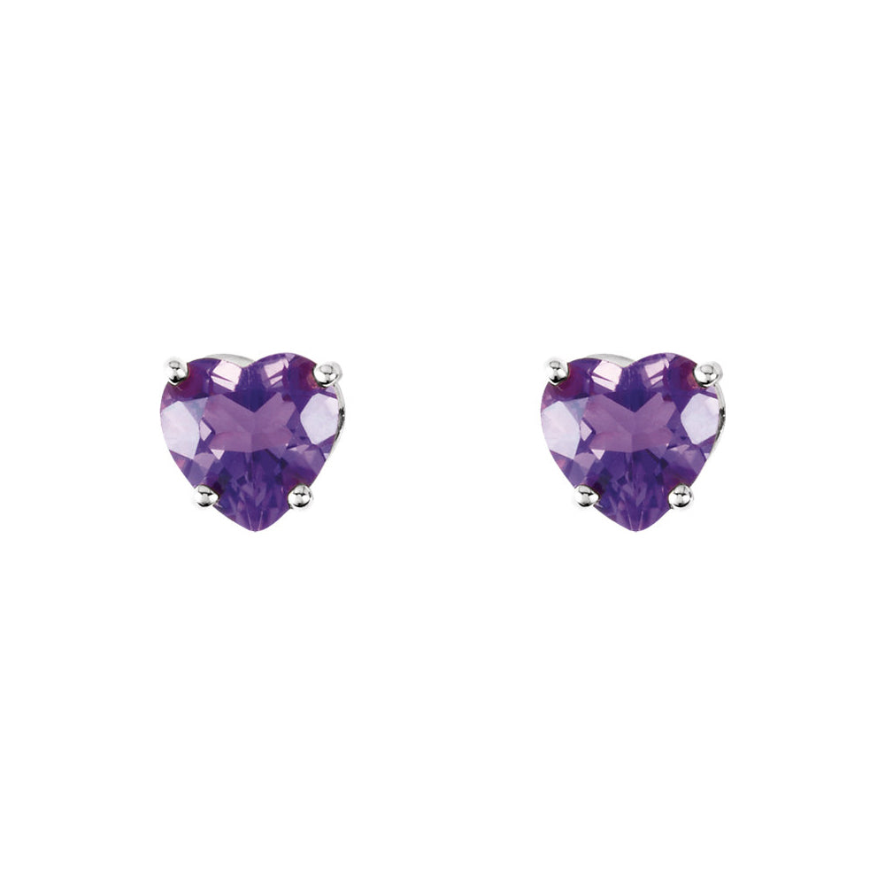 Alternate view of the 5mm Amethyst Heart Stud Earrings in 14k White Gold by The Black Bow Jewelry Co.