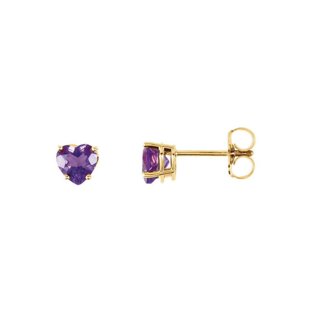 Alternate view of the 5mm Amethyst Heart Stud Earrings in 14k Yellow Gold by The Black Bow Jewelry Co.