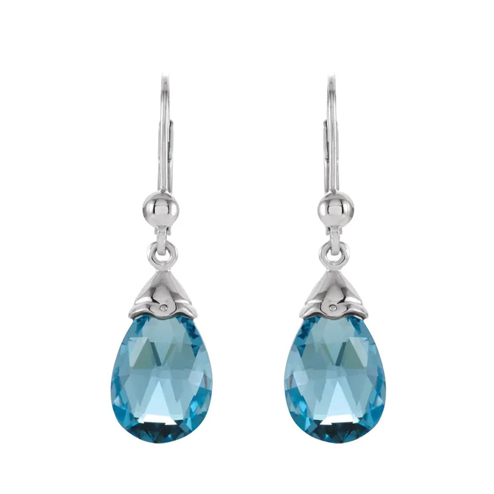 Swiss Blue Topaz Briolette &amp; 14k White Gold Lever Back Earrings, Item E11729 by The Black Bow Jewelry Co.