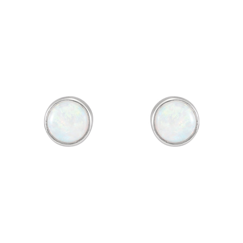 Alternate view of the 5mm White Opal Cabochon Stud Earrings in 14k White Gold by The Black Bow Jewelry Co.