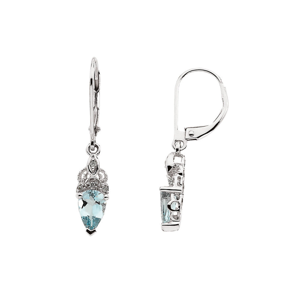 Aquamarine and Diamond Lever Back Earrings in 14k White Gold, Item E11732 by The Black Bow Jewelry Co.