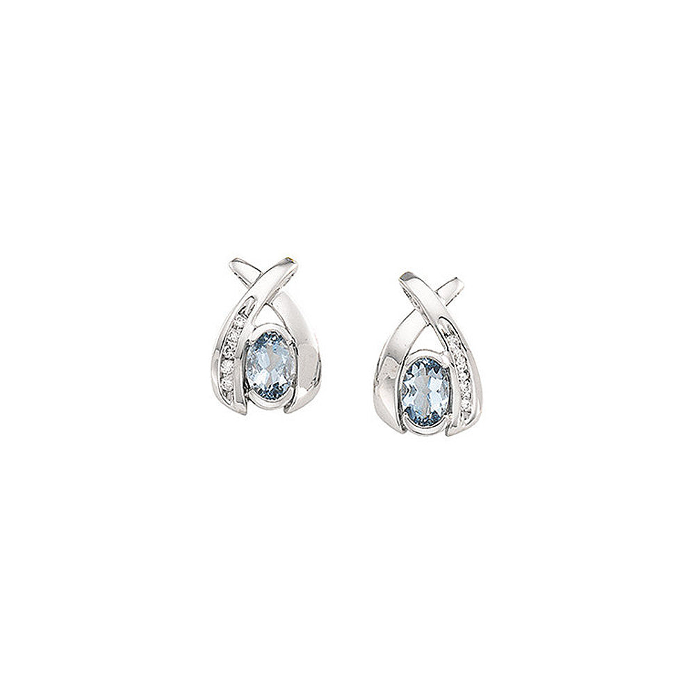 Alternate view of the Oval Aquamarine &amp; Diamond Crossover Post Earrings in 14k White Gold by The Black Bow Jewelry Co.