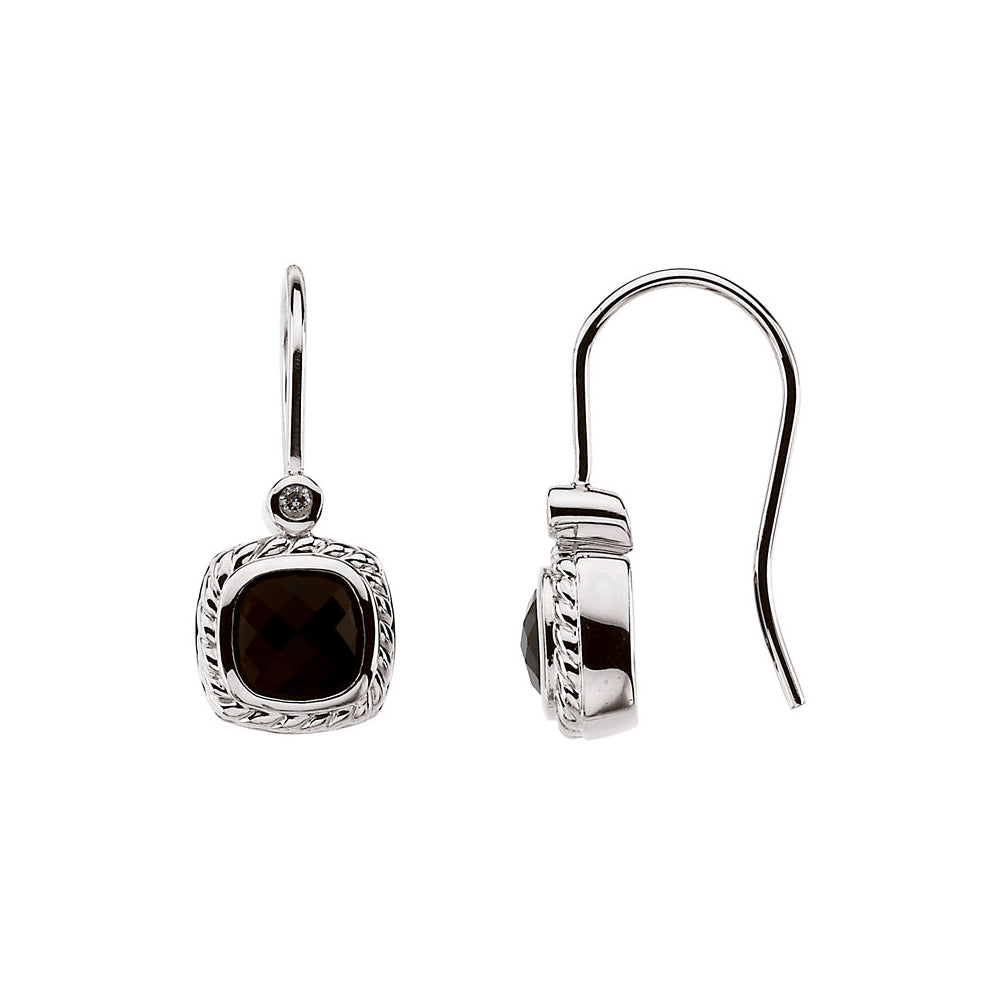 Cushion Onyx and Diamond Dangle Earrings in 14k White Gold, Item E11734 by The Black Bow Jewelry Co.