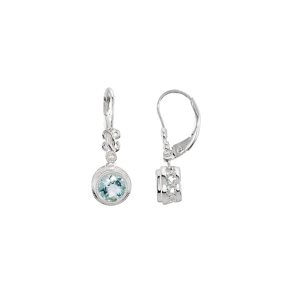 Alternate view of the Round Aquamarine and Diamond Lever Back Earrings in 14k White Gold by The Black Bow Jewelry Co.