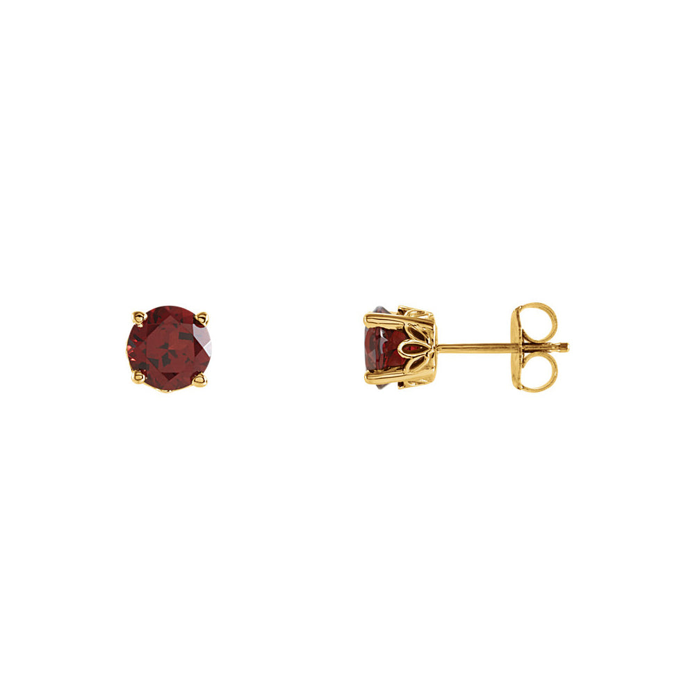 Alternate view of the 6mm Mozambique Garnet Stud Earrings in 14k Yellow Gold by The Black Bow Jewelry Co.