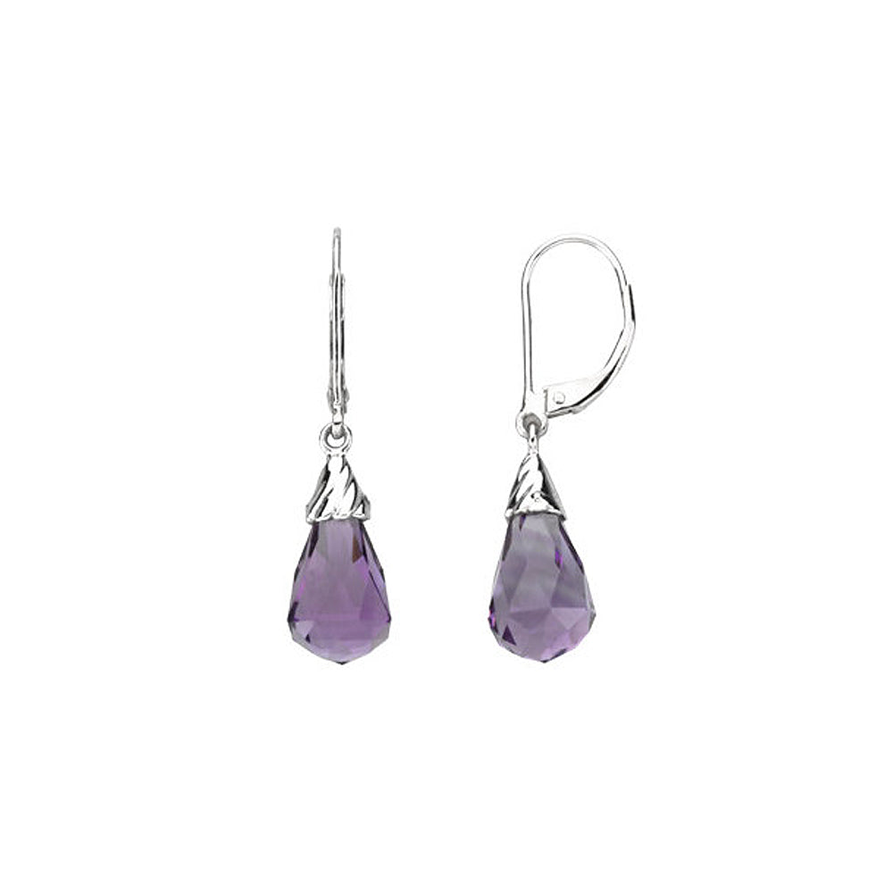 Briolette Amethyst Lever Back Earrings in 14k White Gold, Item E11741 by The Black Bow Jewelry Co.