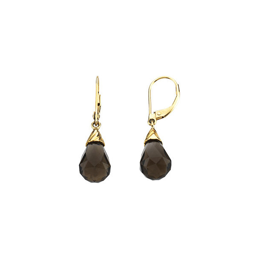 Briolette Smoky Quartz Lever Back Earrings in 14k Yellow Gold, Item E11743 by The Black Bow Jewelry Co.