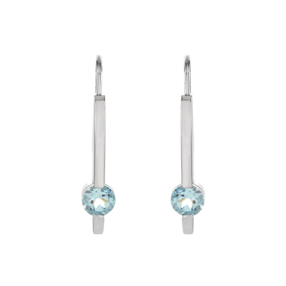 Alternate view of the Aquamarine Round Bar Dangle Earrings in 14k White Gold by The Black Bow Jewelry Co.