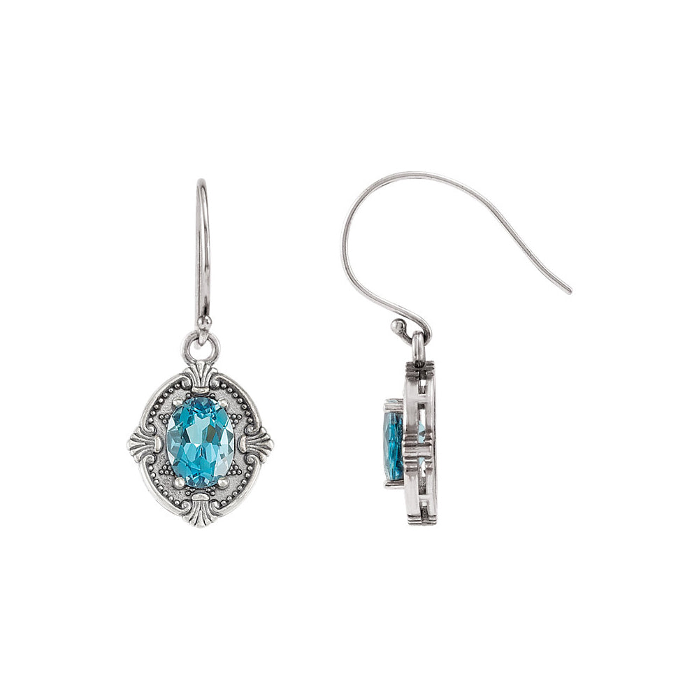 Alternate view of the Sterling Silver Victorian Style Swiss Blue Topaz Dangle Earrings by The Black Bow Jewelry Co.