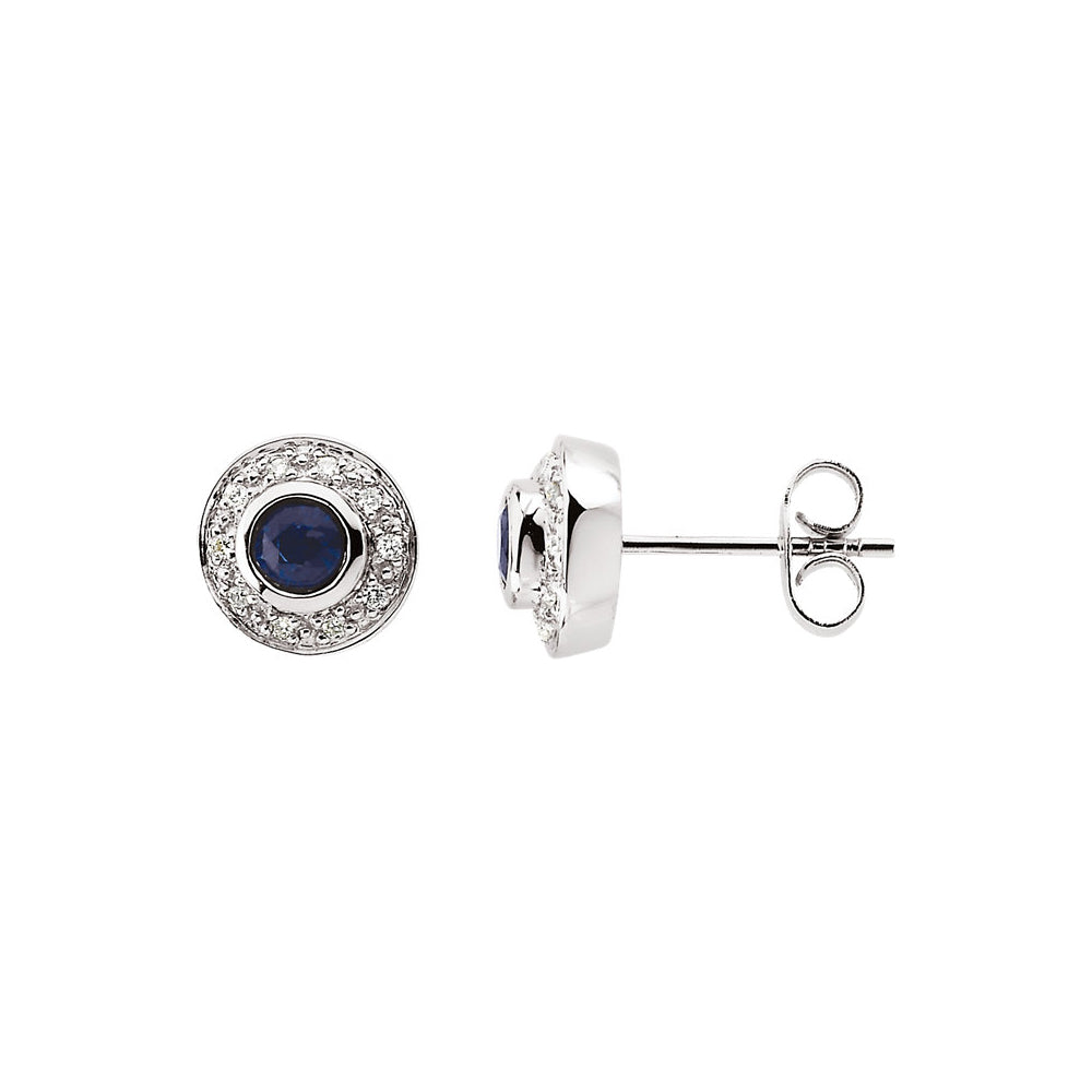 Alternate view of the Genuine Sapphire &amp; Diamond Halo Style Post Earrings in 14k White Gold by The Black Bow Jewelry Co.