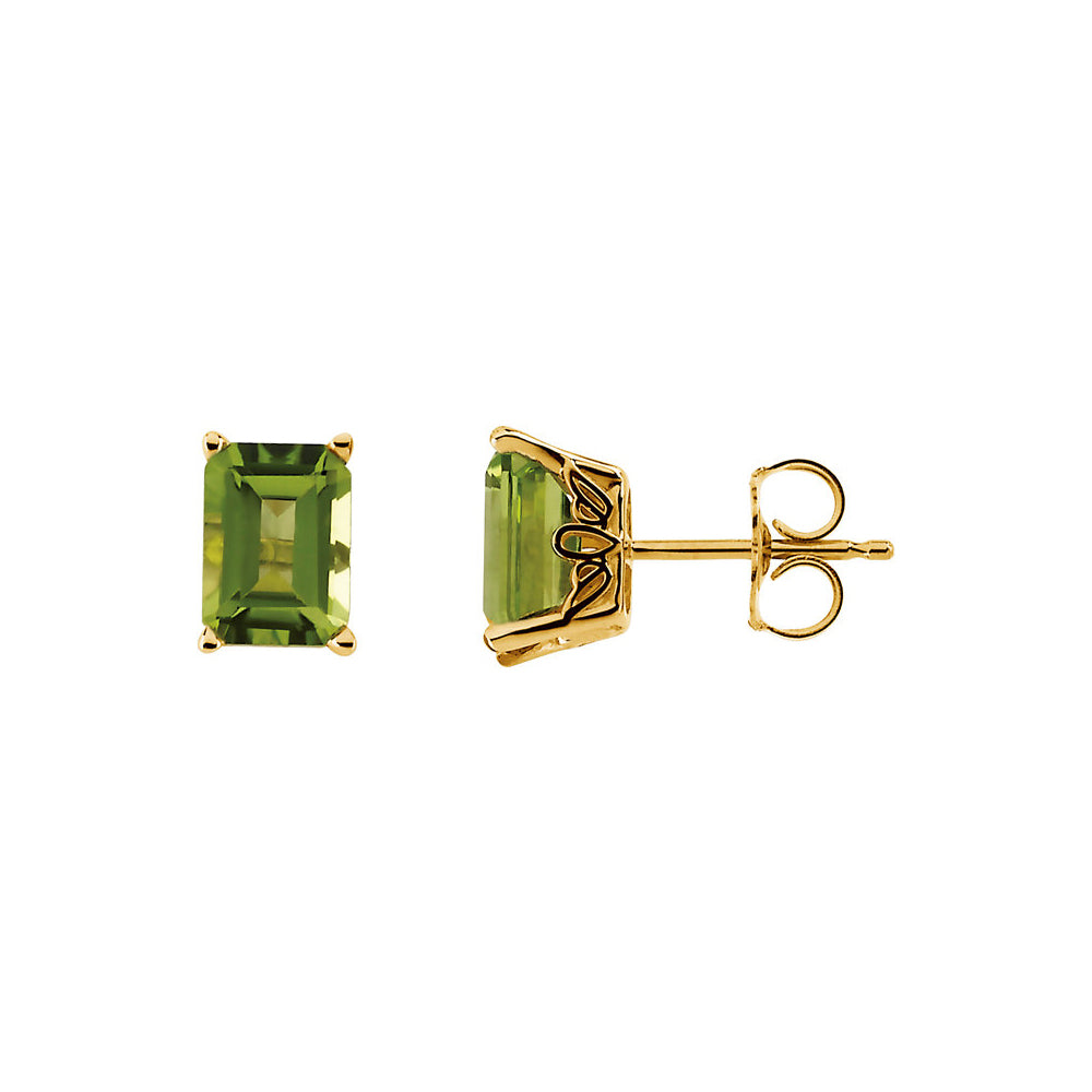 Emerald Octagon Cut Peridot Stud Earrings in 14k Yellow Gold, Item E11752 by The Black Bow Jewelry Co.