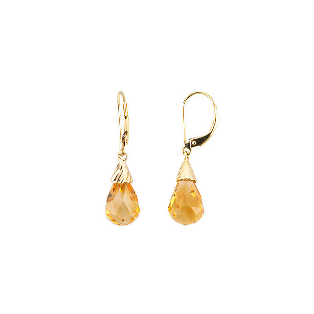 Briolette Citrine Lever Back Earrings in 14k Yellow Gold, Item E11753 by The Black Bow Jewelry Co.