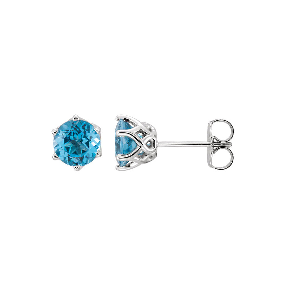 6mm Swiss Blue Topaz 6-Prong Stud Earrings in 14k White Gold, Item E11754 by The Black Bow Jewelry Co.