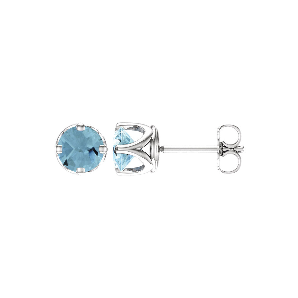 6mm Genuine Aquamarine Stud Earrings in 14k White Gold, Item E11757 by The Black Bow Jewelry Co.