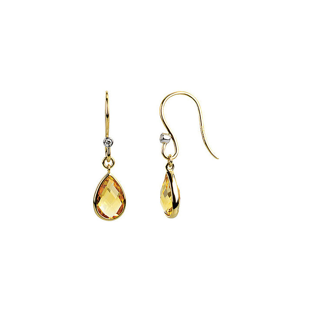 Citrine Teardrop &amp; Diamond Dangle Earrings in 14k Yellow Gold, Item E11762 by The Black Bow Jewelry Co.