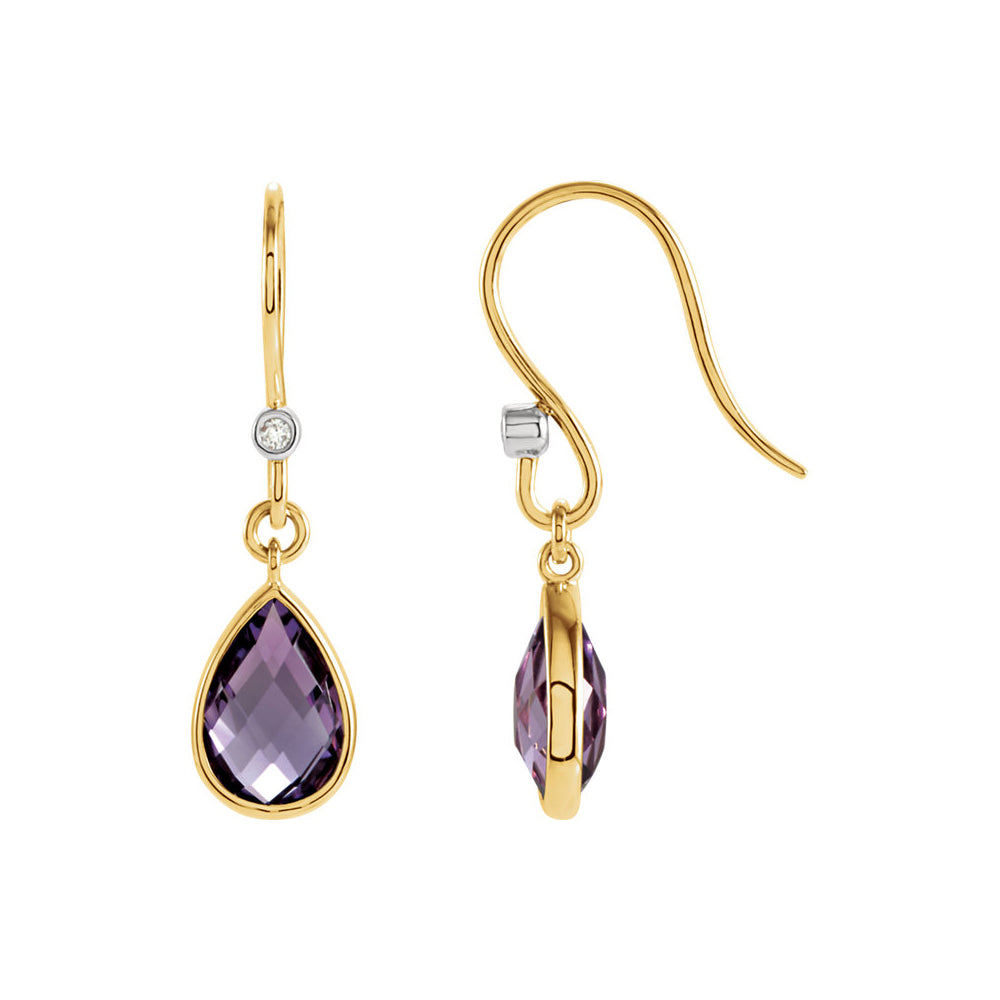 Amethyst Teardrop &amp; Diamond Dangle Earrings in 14k Yellow Gold, Item E11763 by The Black Bow Jewelry Co.
