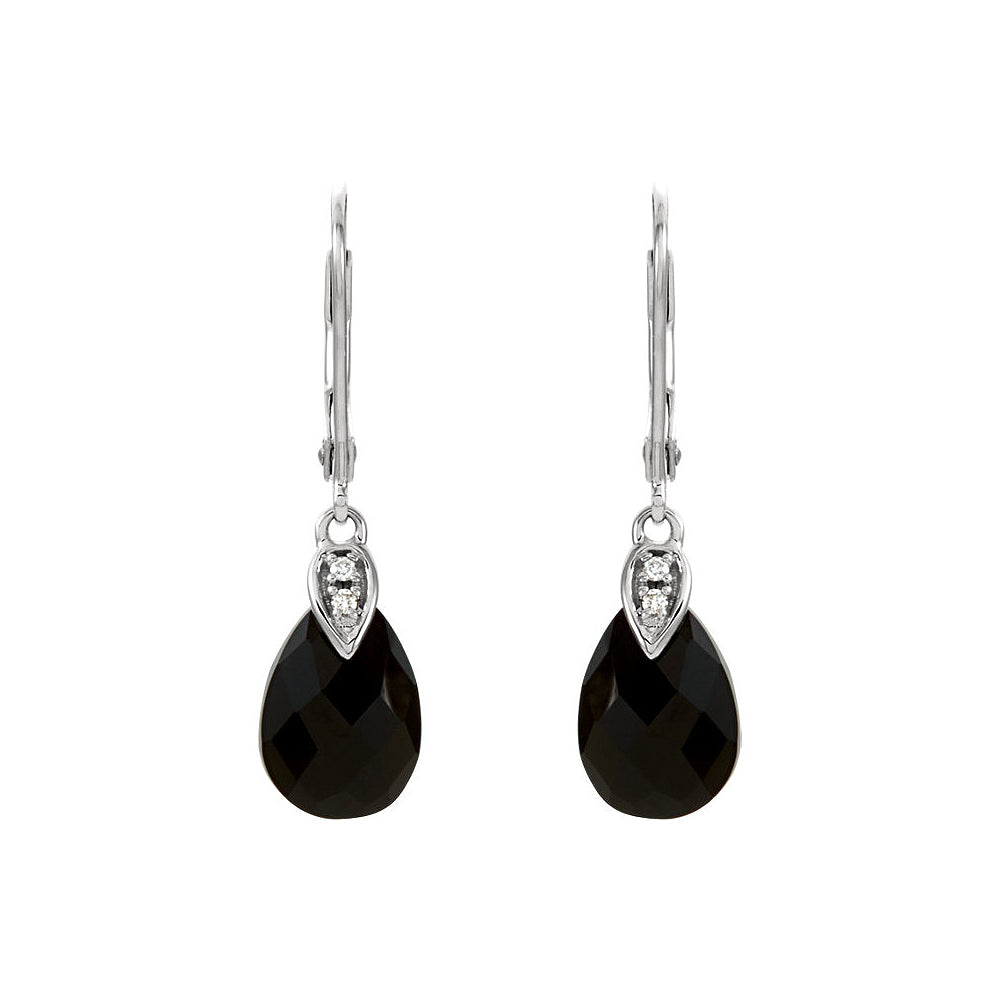 Alternate view of the Black Onyx Briolette &amp; Diamond Lever Back Earrings in 14k White Gold by The Black Bow Jewelry Co.