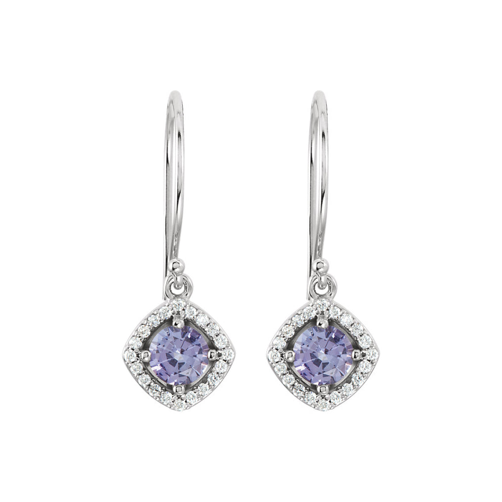Genuine Tanzanite &amp; Diamond Dangle Earrings in 14k White Gold, Item E11773 by The Black Bow Jewelry Co.