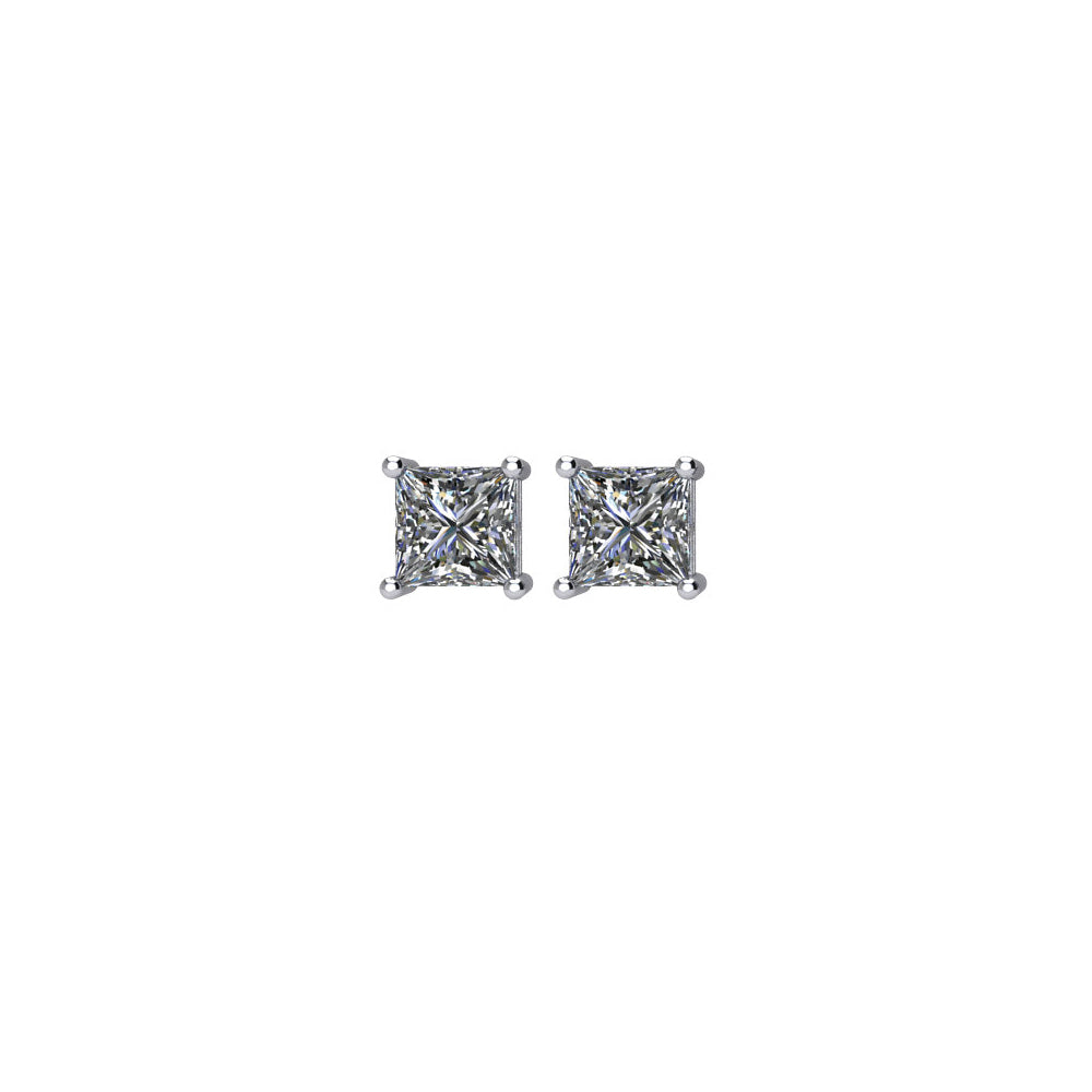 Alternate view of the Princess 3/4 Cttw Diamond Screw Back Earrings in 14k White Gold by The Black Bow Jewelry Co.