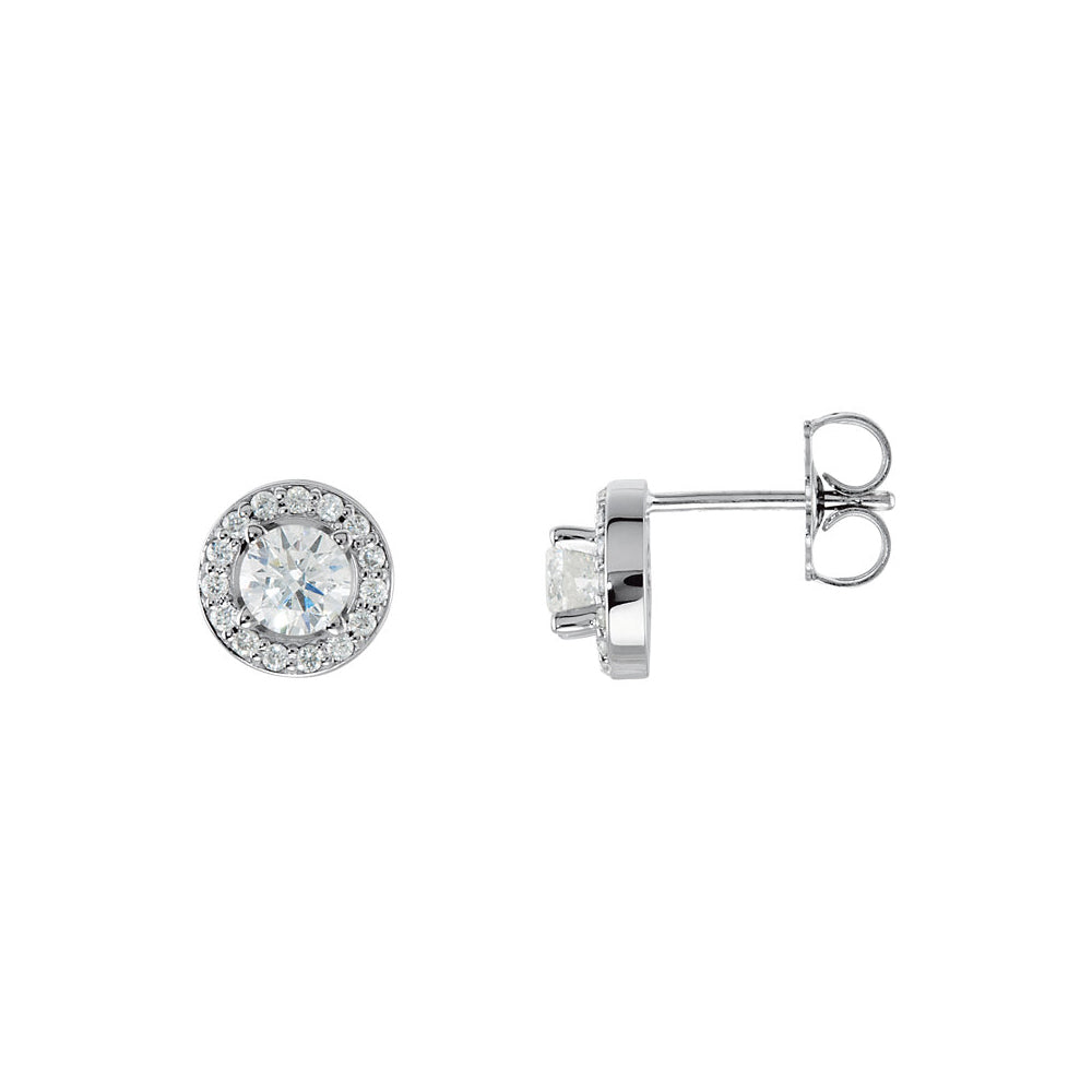 5/8 Cttw Diamond 7.5mm Halo Style Post Earrings in 14k White Gold, Item E11795 by The Black Bow Jewelry Co.