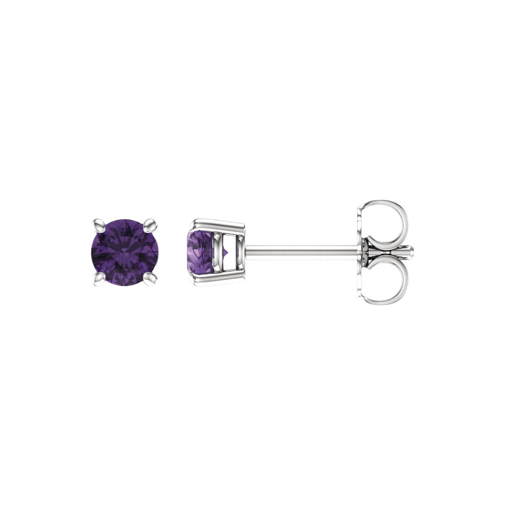4mm Round Amethyst Stud Earrings in 14k White Gold, Item E11813 by The Black Bow Jewelry Co.