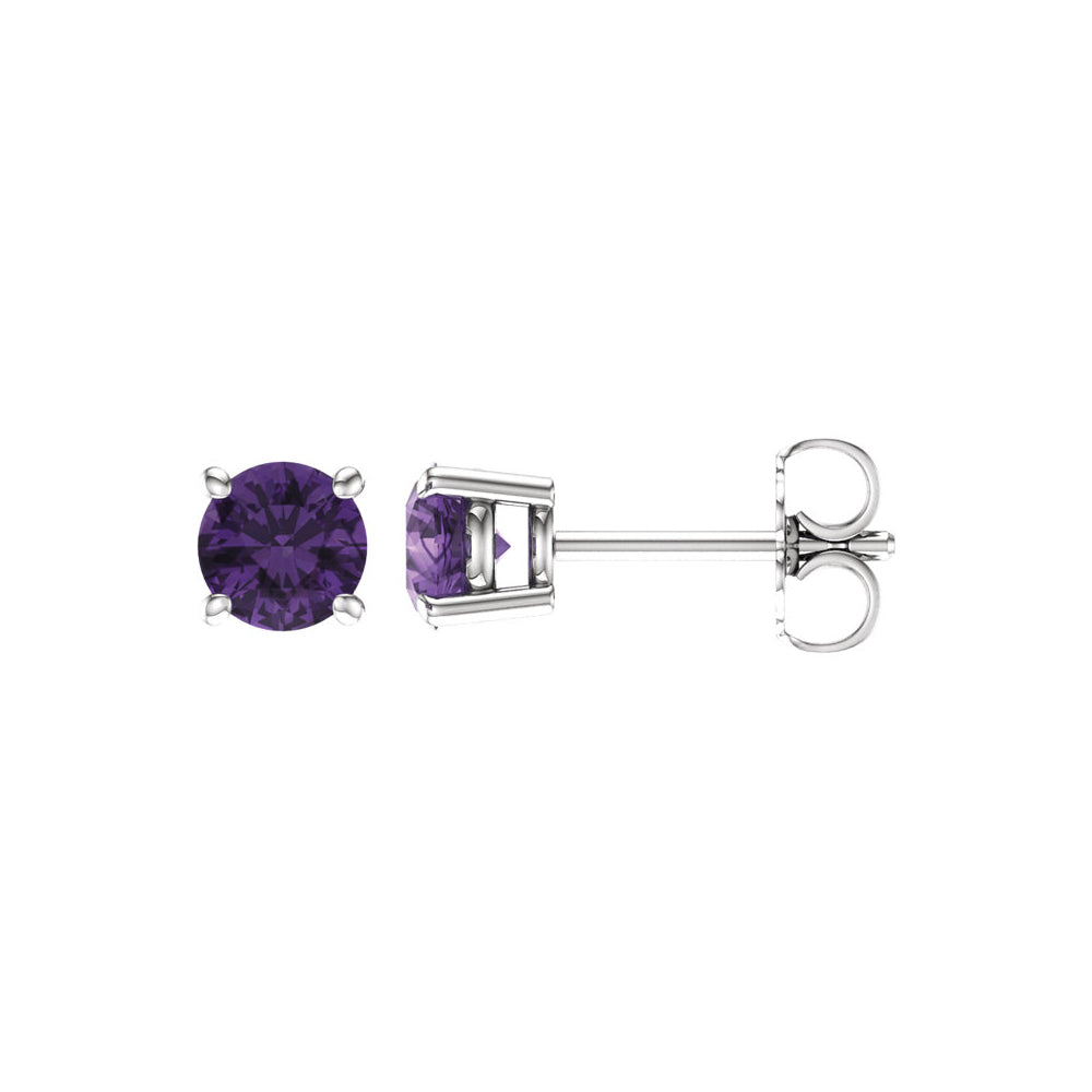 5mm Round Amethyst Stud Earrings in 14k White Gold, Item E11814 by The Black Bow Jewelry Co.