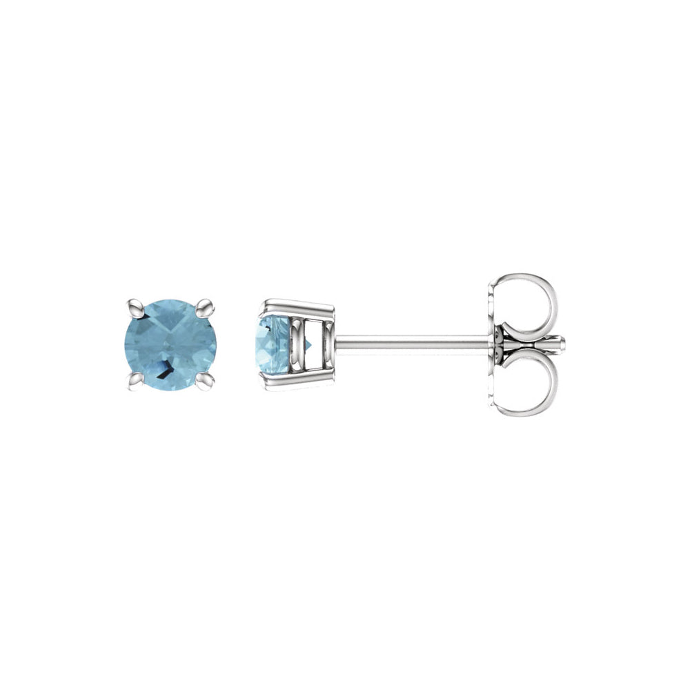 4mm Round Aquamarine Stud Earrings in 14k White Gold, Item E11815 by The Black Bow Jewelry Co.