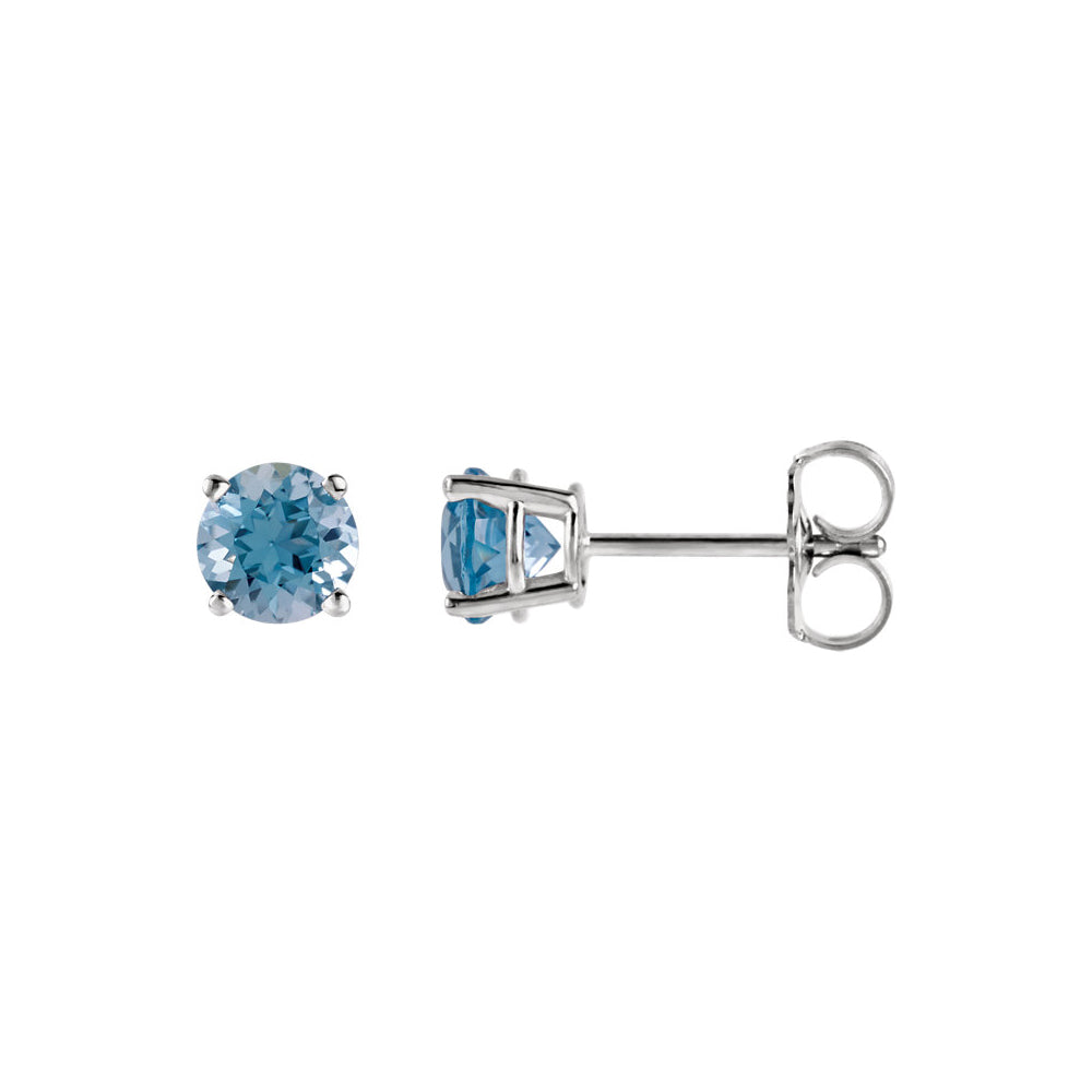 5mm Round Aquamarine Stud Earrings in 14k White Gold, Item E11816 by The Black Bow Jewelry Co.